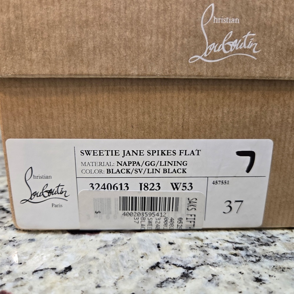 NEW Christian Louboutin Sweetie Jane Spikes Black Studded Flats Size 37 - Picture 12 of 13